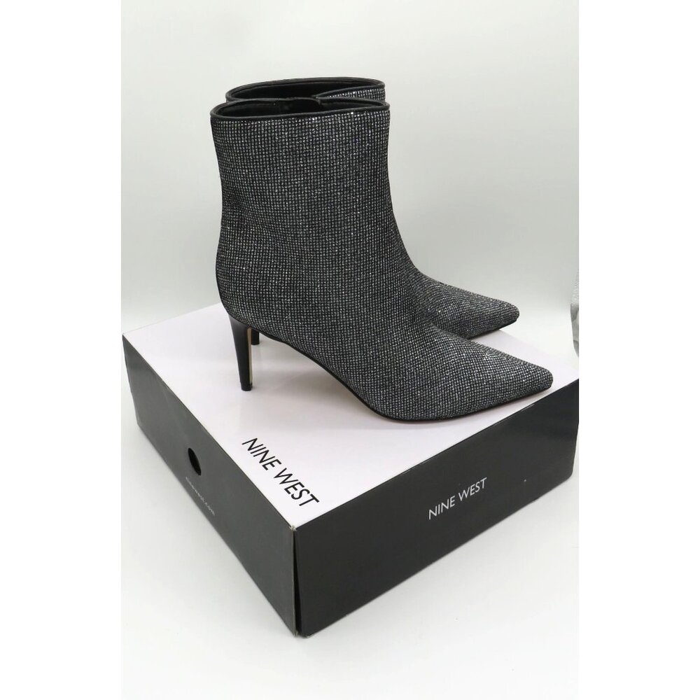 Nine West Women's Black Glitter Ankle Boots Side Zipper Stiletto Heel Size 8 NEW